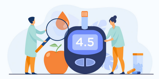 Illustration of people examining a glucose meter