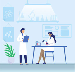 illustration of a doctor interviewing a patient in a research setting | Wake Clinical Research