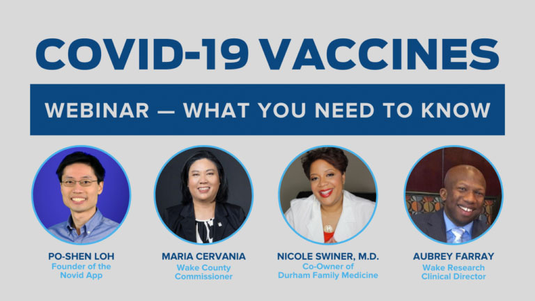 text: COVID-19 Vaccines. What you need to know | pictured: webinar speakers