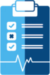 pictured: a clipboard overlaid with a icons and a heart monitor line